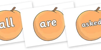 Tricky Words on Giant Peach to Support Teaching on James and the Giant Peach - Tricky words, DfES Letters and Sounds, Letters and sounds, display, words