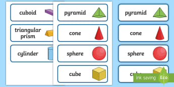 3D Shape Word Cards - 3D Shape names, Shape Flashcards, Shape Pictures, Shape Words, 3D flashcards, numeracy, geometry, shapes, 3d, flash cards