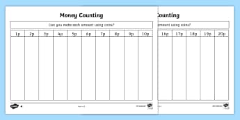 Money Counting and Sorting Activity Sheet - money, money worksheet, money counting worksheet, working with money, coins, coins worksheet, adding coins, addition