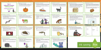Year 3 Halloween Fractions Challenge Cards English/Italian - Halloween, october, festival, autumn, celebration, spooky, ghosts, witch, zombies, challenge cards, 