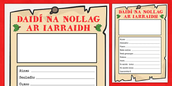 DAIDÍ na nollag ar iarraidh Gaeilge - gaeilge, wanted, father christmas, activity, sheet, worksheet