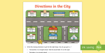 Directions in the City Activity Sheet - directions, city, activity, direct, shops, town
