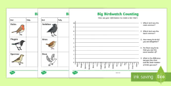 Bird Counting Activity Sheets - KS1 & 2  Big  Birdwatch (3 Jan-17 Feb 2017), RSPB, school, bird, bird watch, bar chart, data, data h