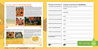 Harvest Festivals Around the World Differentiated Reading Comprehension Activity