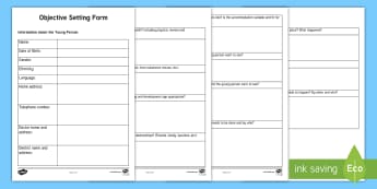 Objective Setting Editable Proforma  - young people, goals, referral, information gathering, safeguarding