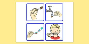 Sequencing Cards Brushing Teeth Boy - sequencing cards, sequence, cards, brushing teeth, teeth, brush, boy