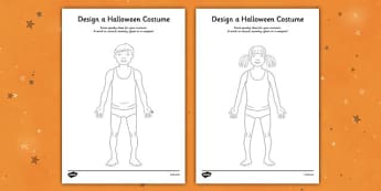 Design a Halloween Costume Activity Sheet - Design a Halloween Costume Worksheet, costume, design, worksheet, sheet, your own, Halloween, pumpkin, witch, bat, scary, black cat, mummy, grave stone, cauldron, broomstick, haunted house, potion, Hallowe'