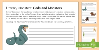 Literary Monsters: Gods and Monsters Activity Sheet - myth, legend, greek, medusa, cyclops
