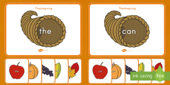 Thanksgiving-Themed Sight Words Matching Activity - thanksgiving, thanksgiving day, thanksgiving literacy activity, literacy activity, sight words, sigh