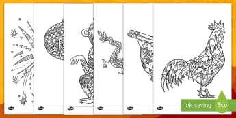 Chinesisches Neujahrsfest Ausmalbilder-German - ausmalen, Stressabbau, Verhaltenskontrolle, gutes Verhalten, herunter kommen, still sein, Einzelarbe