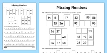 Missing Numbers Activity Sheet, worksheet