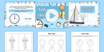 Telling the Time Boat Trip Times Powerpoint Task Setter - numeracy, measurement. time, powerpoint, telling the time, clocks, time telling, boat trips, time telling task setter, boat timetables