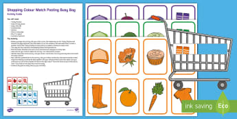 Shopping Colour Match Posting Busy Bag Resource Pack for Parents - shops, supermarket, trolley, maths, number, numeracy 