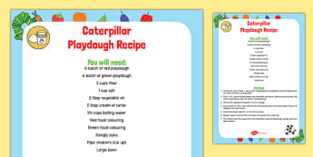 Caterpillar Playdough Recipe to Support Teaching on The Very Hungry Caterpillar - Playdough malleable EYFS 