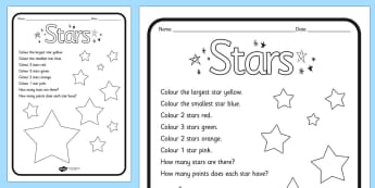 Star Colouring Comprehension Sheet - colouring, comprehension