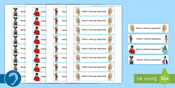 Student's Hearing Equipment Labels - hearing equipment, teacher of the deaf, deaf student, student labels, deaf unit, hearing impaired
