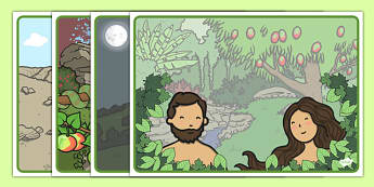 Adam and Eve Creation Story Sequencing - Adam, Eve, Eden, serpent, fruit, earth, garden, creation, creation story, sequencing, story sequencing, story resources, A4, cards, paradise, sea creatures, birds, stars, moon, sun, tree, evil, knowledge, anim