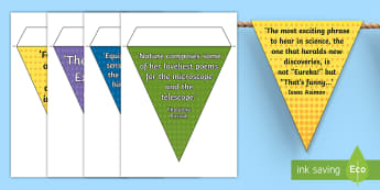 Science Quotes Motivational Display Bunting  - science quotes, display, inspiration, discussion, bunting