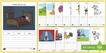 Simple Sentences Activity Sheets - Sentence Structure, Writing, Common Core, Kindergarten, worksheets