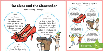   Home Learning Challenge Sheet Nursery FS1 - The Elves and the Shoemaker, traditional tales, Christmas, home learning, homework, parents, 