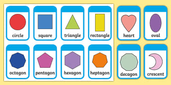 2D Shape Flashcards (inc. Shape Names) - 2D Shape names, Shape Flashcards, Shape Pictures, Shape Words, 2D flashcards, numeracy, geometry, shapes, 2d, flashcards