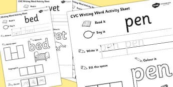 CVC Writing Word Activity Sheet Pack 'e' with British Sign Language, worksheet