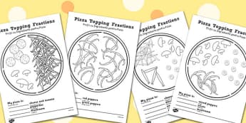 Pizza Fractions Worksheets: Halves, Quarters and Thirds Romanian Translation - romanian