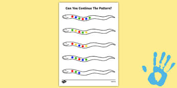 Three Colour Repeating Pattern Snake Fingerprint Activity Sheet - maths, ssm, shape space measure, painting activities, worksheet