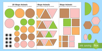 2D Shape Animals Activity Sheets
