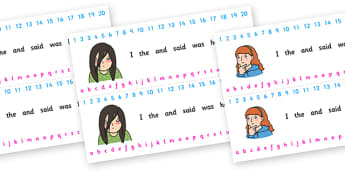 Number and Alphabet Strips (Ourselves) - Alphabet, Numbers, Learning letters, Writing aid, Writing Area, Counting, Numberline, Number line, Counting on, Counting back