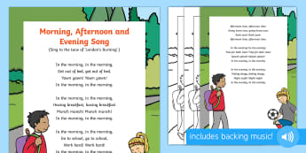 Morning, Afternoon and Evening Song - singing time, action rhymes, songs, mental oral starter, early maths, clock, watch, hands, times of 