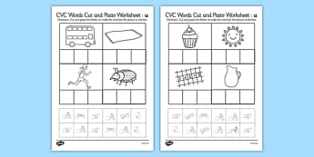 CVC Words Cut and Paste Worksheets u with British Sign Language
