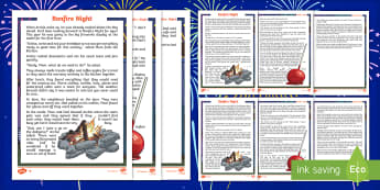 KS2 Bonfire Night Fiction Differentiated Reading Comprehension Activity - Fireworks, Safety, Guy, November, Remember