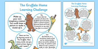 Home Learning Challenge Sheet to Support Teaching The Gruffalo Reception FS2 - EYFS, homework, Early years, Julia Donaldson