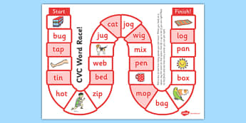 Self-Checking CVC Words Board Game - board game, cvc, self-check