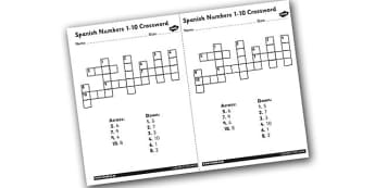 Spanish Numbers Crossword - spanish, spanish numbers, spanish crossword, spanish numbers word puzzle, spanish numbers worksheet, language crossword, 1-10