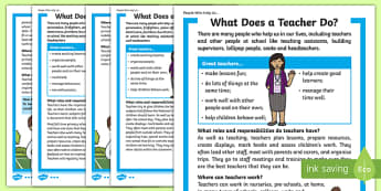 What Does a Teacher Do? Differentiated Fact File, worksheet
