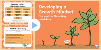 Growth Mindset PowerPoint English/German - feelings, emotions, attidude, EAL, German, English-German,,German-translation