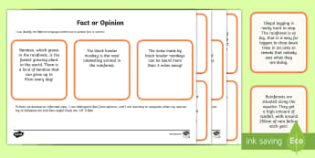 Rainforest Fact or Opinion Cards - CfE, Social Studies, place, environment, fact, opinion