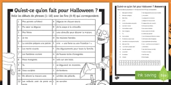 Halloween Present Tense Match Up Activity Sheet-French, worksheet