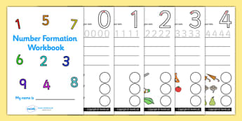 Number Formation Workbook (0-9) - Handwriting, overwriting, number formation, number writing practice, workbook, foundation, numbers, foundation stage numeracy, writing, learning to write, numeracy, numbers, number formation, 0-9