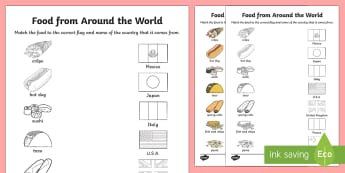 Food From Around the World Matching Activity Sheet - food, around the world, matching, activity, match, sheet, worksheet