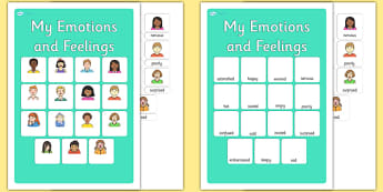 My Emotions and Feelings Vocabulary Matching Mat - emotions, feelings, vocabulary, matching mat, word mat, vocabulary mat, vocab mat, keyword, key word mat