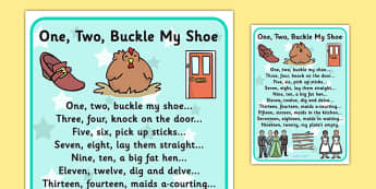 One Two Buckle My Shoe Nursery Rhyme Poster - rhymes, poems 