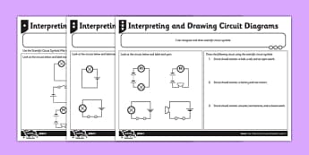 Interpreting and Drawing Circuit Symbols Activity Sheet - circuit, symbols, scientific, pictures, diagram,electricity, ks2, key stage 2, worksheet