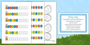 Caterpillar and Butterfly Pattern Busy Bag Prompt Card and Resource Pack - egg, caterpillar, chrysalis, butterfly, EYFS