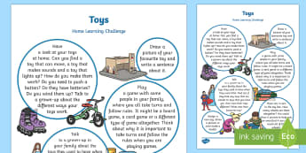 EYFS Toys Home Learning Challenge Sheet Reception FS2 - Toy, gift, game, puzzle, rules, play, board game, turns, 