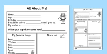 All About Me Worksheet - all about me, worksheet, self registration, ourselves, ourselves worksheet, about me worksheet, writing template, writing aid