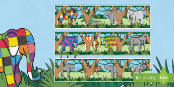 Display Borders to Support Teaching on Elmer - Elmer, Elmer the elephant, resources, Elmer story, patchwork elephant, PSHE, PSE, David McKee, colours, patterns, story, story book, story book resources, story sequencing, story resources, Dis