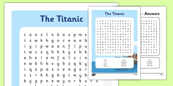 The Titanic Word Search Worksheets - The Titanic, resources, activity, Iceberg, Ship, Liner, White Star Line, disaster, New York, sink, lifeboat, boat, captain, survivors